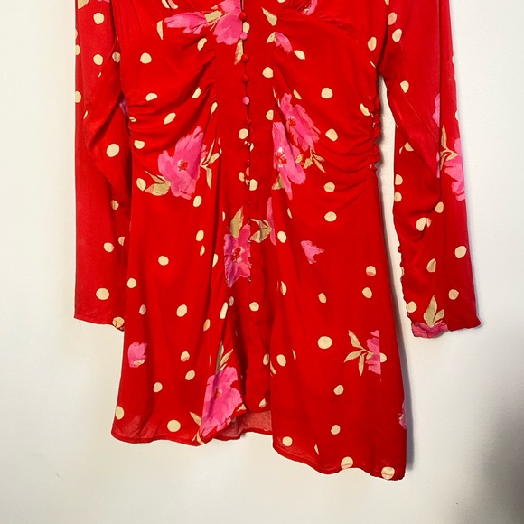 Free People Date Night Floral Polka Dot Mini Dress in Strawberry - Picture 4 of 7
